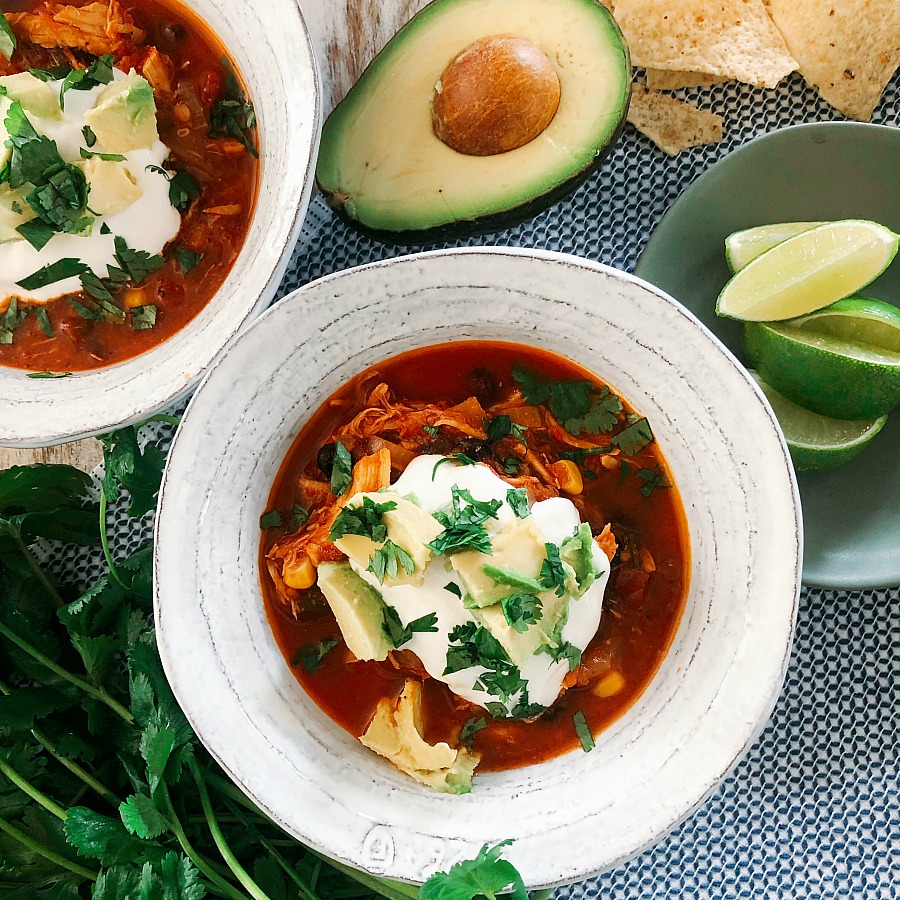 This super easy, bold and flavorful Chicken Taco Soup recipe is perfect for weeknight meals. It's a one pot wonder bursting with flavor. Must try!!