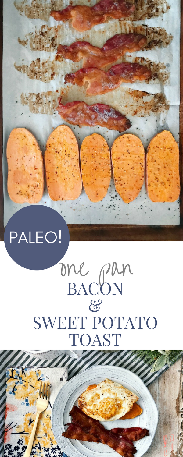 A savory, paleo breakfast for ever weekday! One pan sweet potato toast with bacon!
