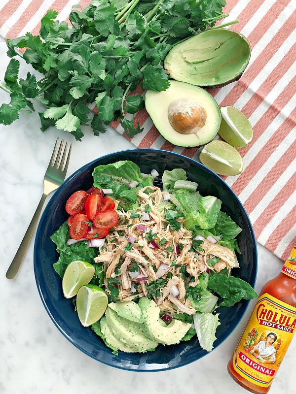 Quick, versatile and and delicious Paleo Instant Pot Shredded Chicken Taco Bowls from frozen meat! Dinner to the table in 20 minutes! 