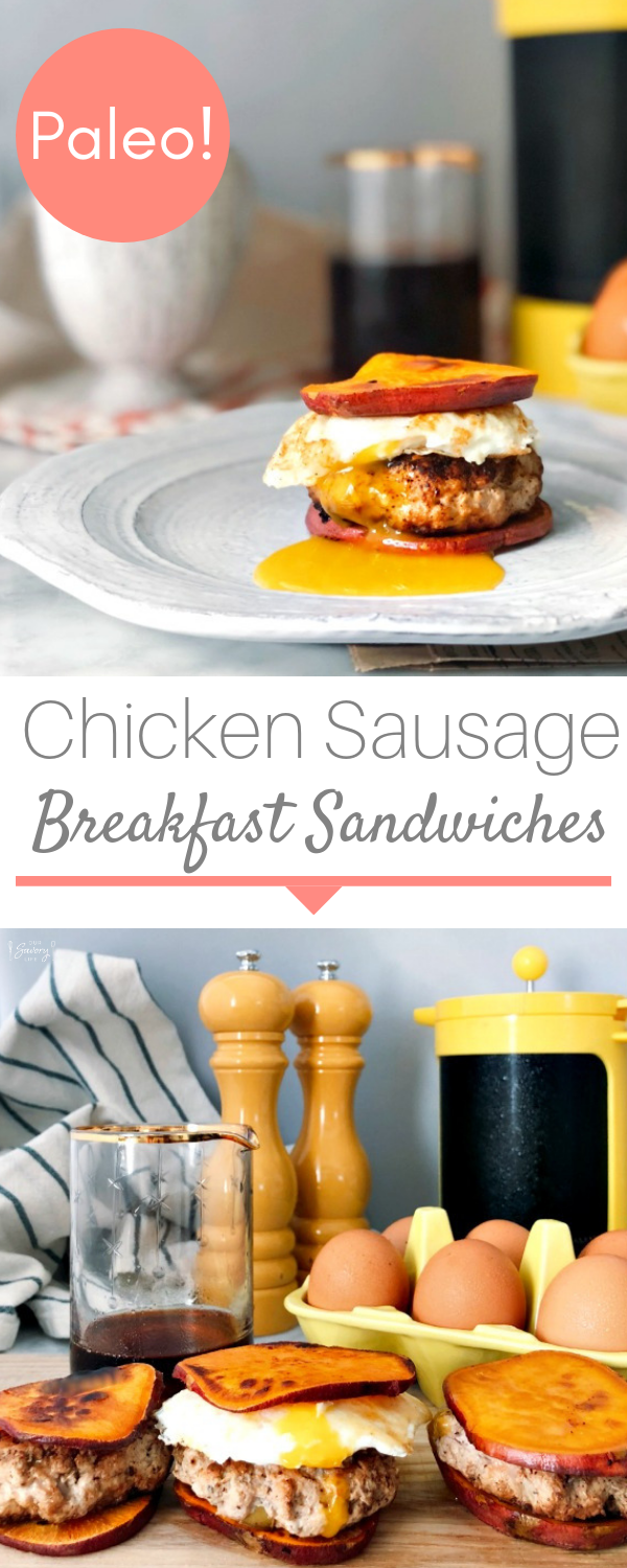 Make Ahead Paleo Breakfast! These chicken sausage breakfast sandwiches are savory and sweet. Juicy and filling! Everything you need for a delicious breakfast!