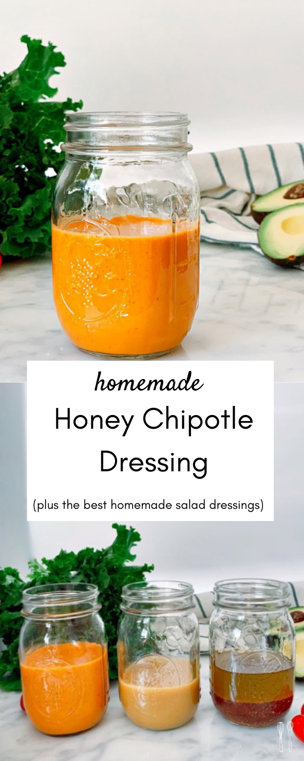 Mouthwatering homemade chipotle honey dressing! Perfect for burrito bowls, tacos, and salads! This dressing is bold with a little bit of heat and a subtle sweetness. 