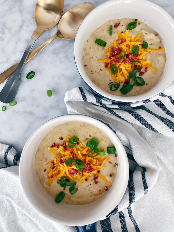 This creamy, rustic homemade baked potato soup recipe is deeply satisfying and comforting! Perfect for a weeknight meal on a cold evening.