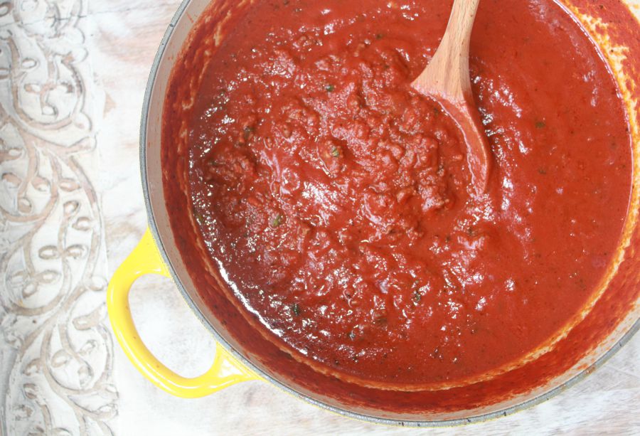 Homemade Bolognese Sauce! You will want to eat this with a spoon straight out of the sauce pot. It’s simple, basically foolproof, but the flavor will have you making your own sauce on repeat. 